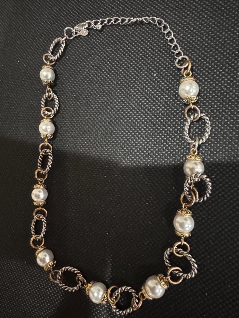 Pearl Accent Two-Tone Link Necklace